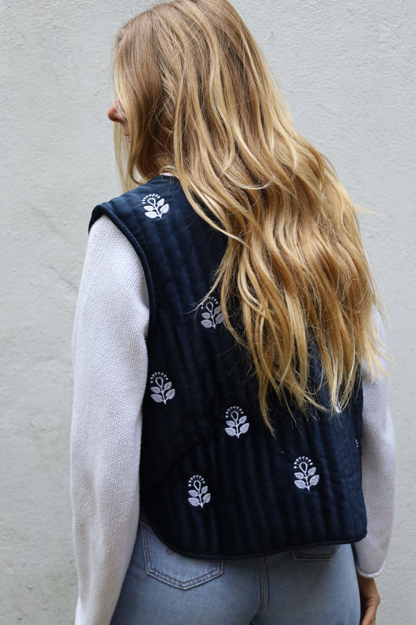 Embroided velvet vest Navy blue