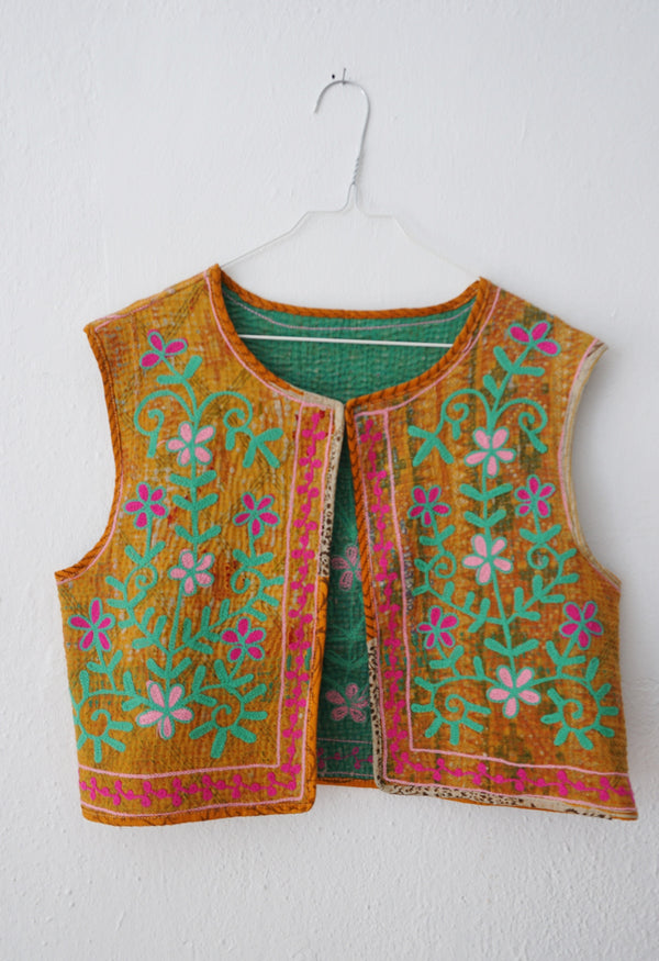embroided cotton vest