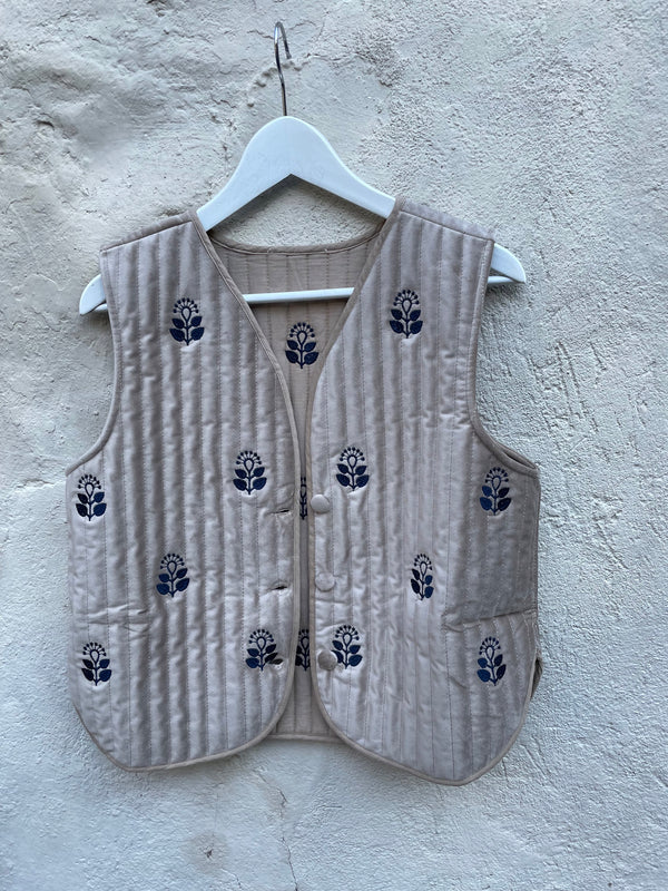 Embroided velvet vest beige