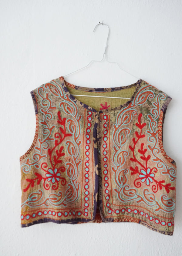 embroided cotton vest