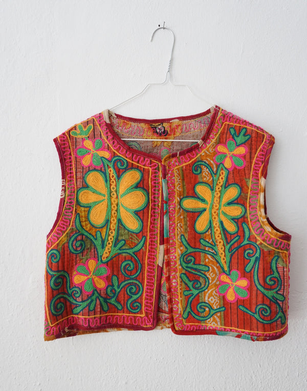 embroided cotton vest