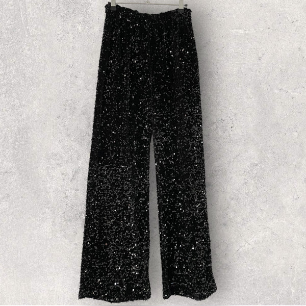 Glitter & velvet wide leg black
