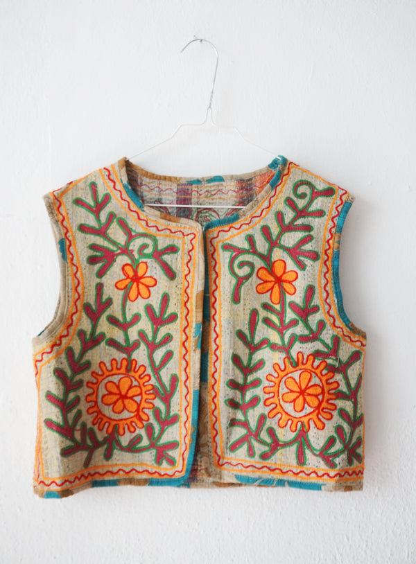 embroided cotton vest