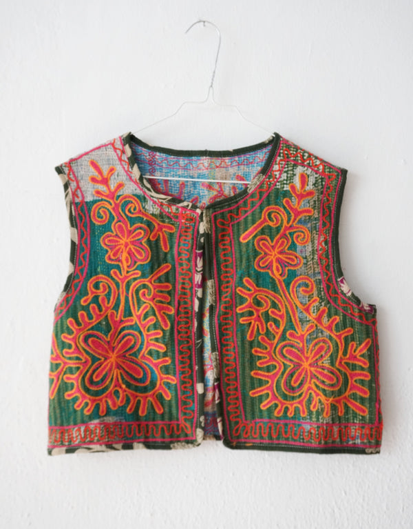 embroided cotton vest