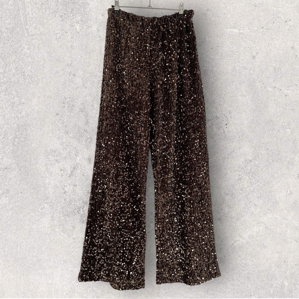Glitter & velvet wide leg brown