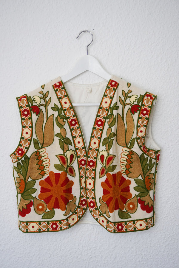 embroided cotton velvet vest